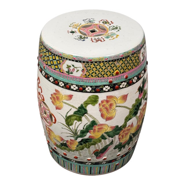 Chinese Famille Rose Ceramic Garden Stool, Vintage For Sale