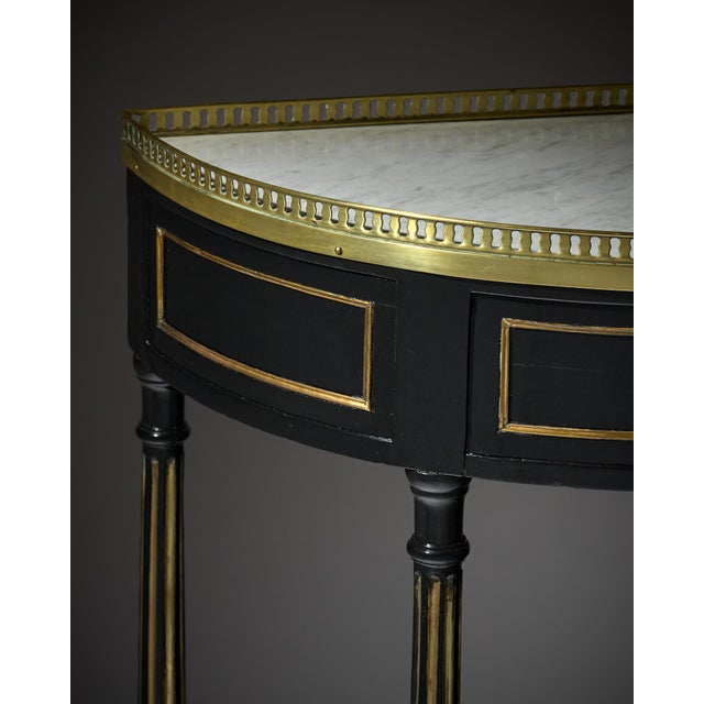 Black French Louis XVI Ebonized Mahogany Demi-Lune Console With Carrara Marble, Circa 1790 For Sale - Image 8 of 9