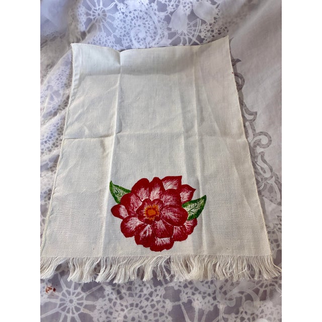 pair of vintage hand or stencil painted ivory (hand-towels , guest towel , tea towel or kitchen towel ) made of woven...