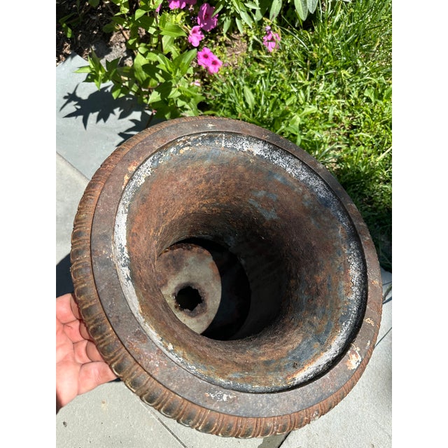 Late 20th Century Neoclassical Cast Iron Urns on Plinths - A Pair For Sale - Image 11 of 12