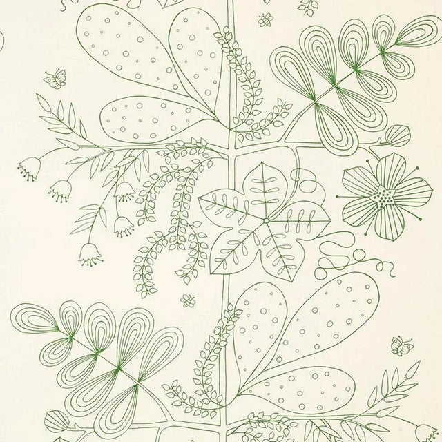 Schumacher Blommen Print Fabric in Leaf For Sale