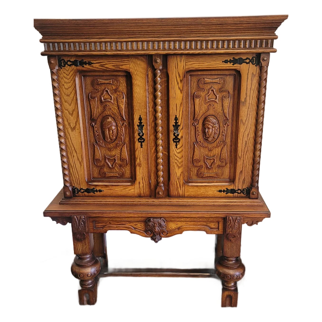 French Renaissance Revival Gothic Oak China Cabinet Storage Bookcase ...
