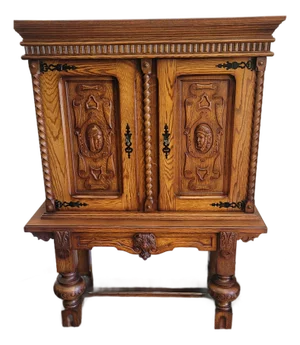 French Renaissance Revival Gothic Oak China Cabinet Storage Bookcase