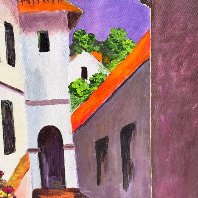 1980s Original Mediterranean Village Landscape Oil Painting Signed For Sale - Image 5 of 12