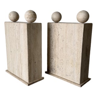 1980’s Postmodern Italian Geometric Travertine Dining Table Base - A Pair For Sale