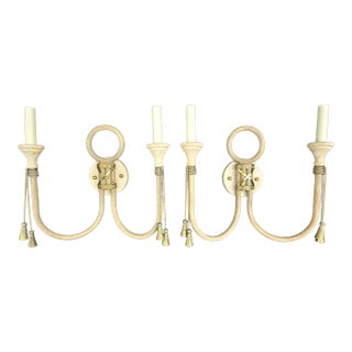 Fine Arts Lamps Brass & Marble Double Wall Sconce Lamps - a Pair For Sale