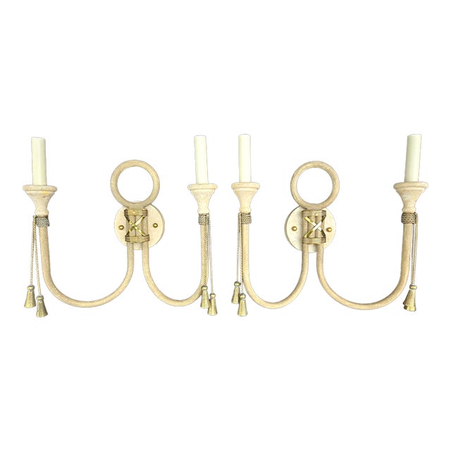 Fine Arts Lamps Brass & Marble Double Wall Sconce Lamps - a Pair For Sale