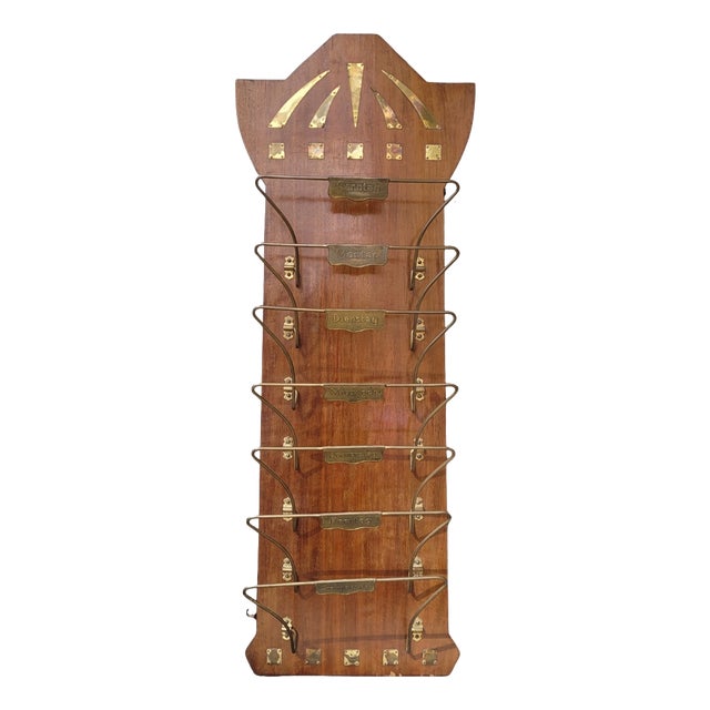 Art Deco Wall-Mounted Magazine Rack in Wood and Gilt Brass, Germany, 1930s For Sale