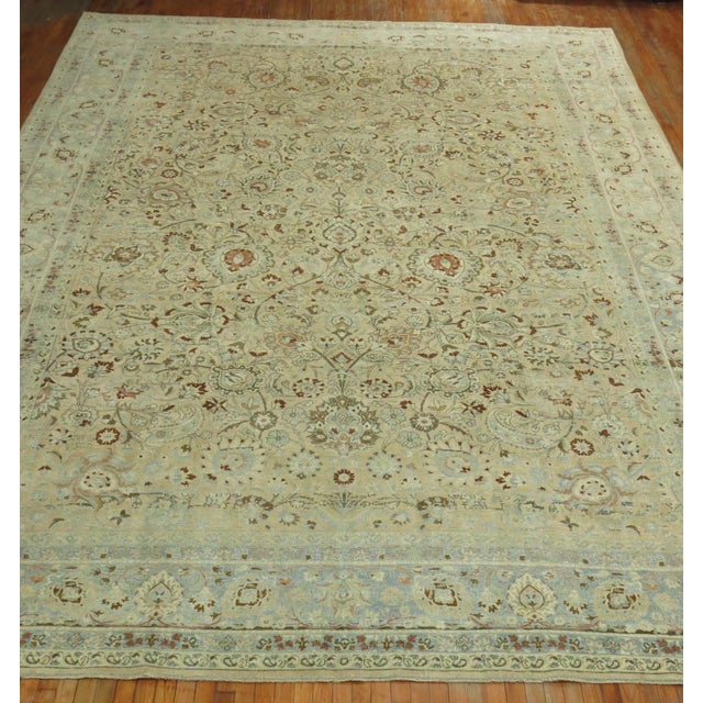 Stunning Tan Icy Blue Antique Persian Formal Meshed Rug, 20th Century - 12' x 16'7" For Sale In New York - Image 6 of 6