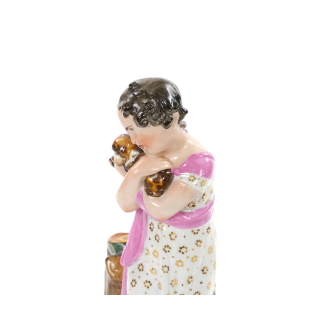 Late 19th Century Antique Austrian Vienna Porcelain Sculpture of a Young Girl Holding Her Dog For Sale - Image 5 of 10
