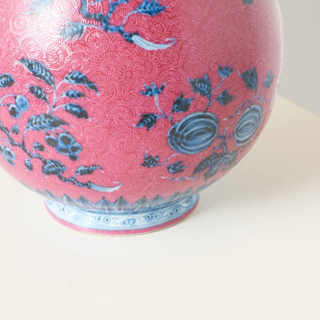 Vase with Blue and White Lotus Decoration on Pink Ground For Sale - Image 10 of 11