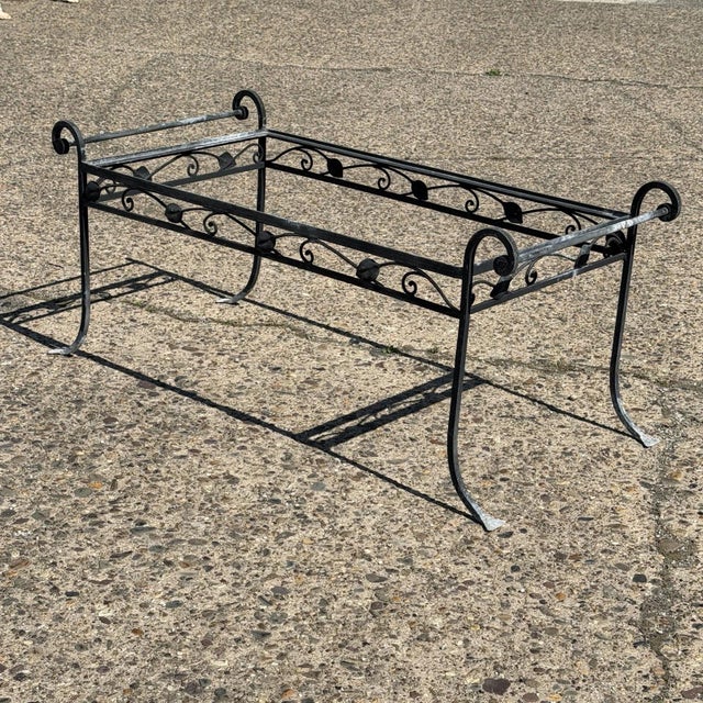 Salterini Vintage Salterini Art Nouveau Wrought Iron Garden Patio Rectangular Coffee Table For Sale - Image 4 of 12