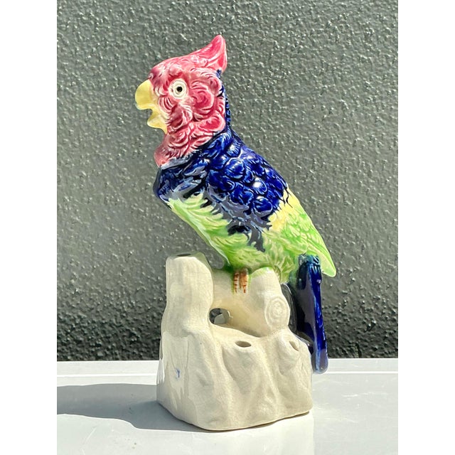 Vintage Glazed Ceramic Bird With Flower Frog For Sale - Image 4 of 12