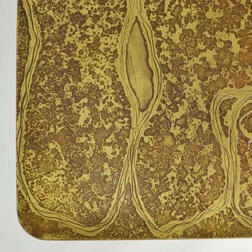 Wood Brutalist Square Etched Brass Coffee attributed to Table Heinz Lilienthal, 1960s For Sale - Image 7 of 13