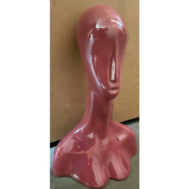 Abstract Modernist Rose Glazed Abstract Ceramic Bust Sculpture For Sale - Image 3 of 4