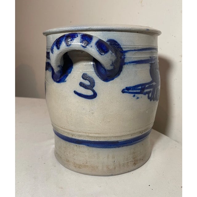 19th Century Antique 1800's Handmade Stoneware Salt Glazed Crock Pottery Jug Vase W/ Handle For Sale - Image 5 of 11