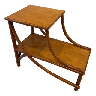Vintage Heywood-Wakefield Style Rattan & Bamboo Two-Tier Side Table, C. 1960s For Sale