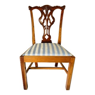 1980s Vintage Custom Made Solid Wood Chippendale Straight Leg Two-Tone Dining Chair For Sale