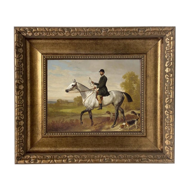 "A Huntsman With Horse and Hounds" Contemporary Reproduction Print on Canvas After Adam Emil, Framed For Sale - Image 4 of 4