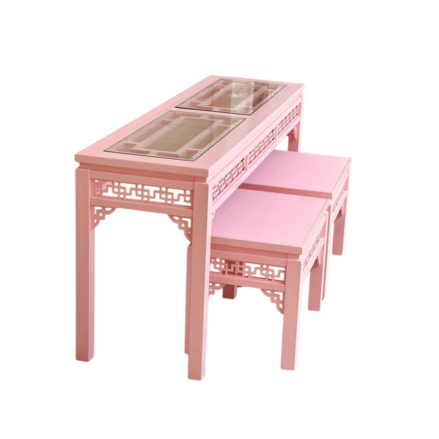 1980’s Chinese Chippendale Fretwork Sofa/Console Table For Sale - Image 9 of 17