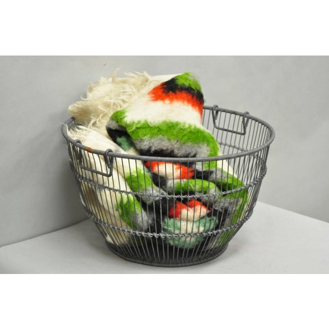 Vintage Industrial Modern Large 24" Metal Wire Oyster Clam Throw Blanket Basket For Sale - Image 16 of 16
