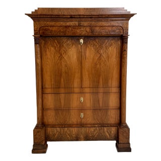 Antique Biedermeier Walnut Secretaire with Mirror Interior, 1820 For Sale