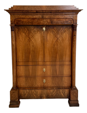 Antique Biedermeier Walnut Secretaire with Mirror Interior, 1820