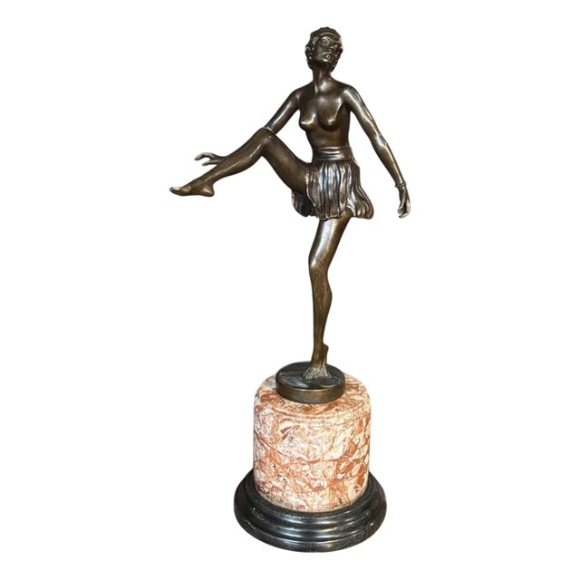 Large Art Deco Style Bronze and Marble Figurine For Sale
