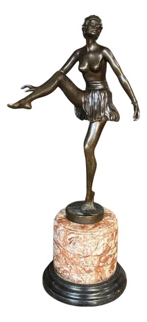 Large Art Deco Style Bronze and Marble Figurine