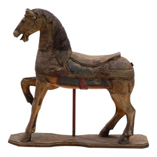 1920s French Hand-Carved Wooden Carousel Horse For Sale
