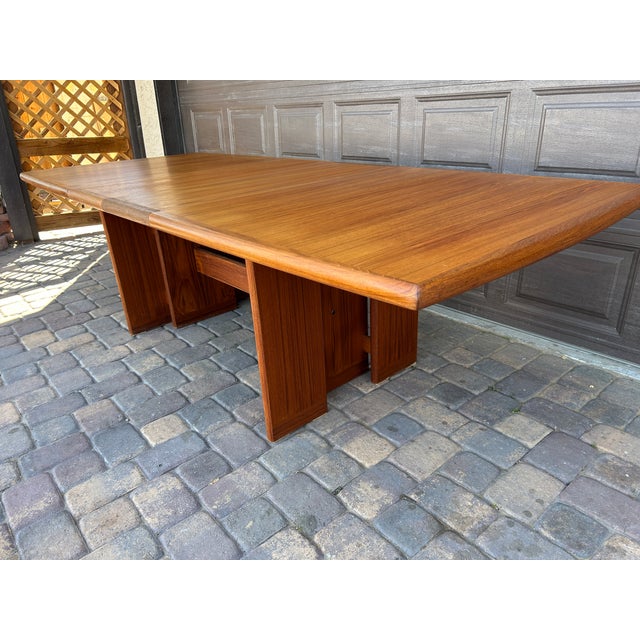 Brown Danish Style Large Teak Extension Dining Table by Nordic Furniture Vintage 1980s For Sale - Image 8 of 9