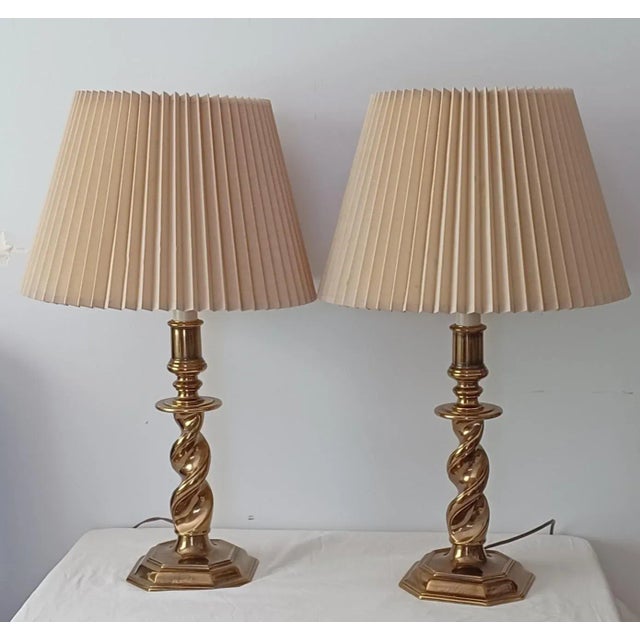 Vintage Stiffel Solid Brass Barley Twist Table Lamps With Original