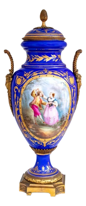 Sevres Style Blue Ground Porcelain Covered Vase