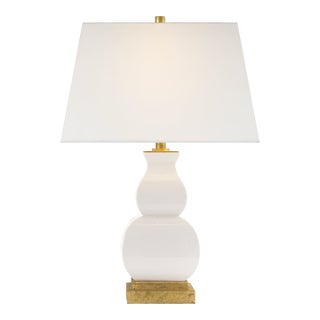 Chapman & Myers by Visual Comfort Signature Fang Gourd Table Lamp in Ivory Crackle with Linen Shade For Sale