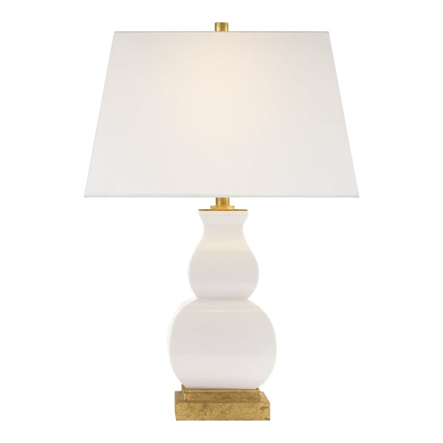 Chapman & Myers by Visual Comfort Signature Fang Gourd Table Lamp in Ivory Crackle with Linen Shade For Sale