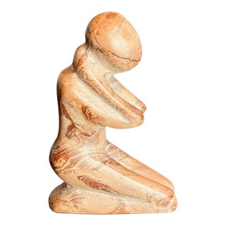 Vintage African Jasper Stone Sculpture-Kneeling Figure-Carved-Abstract-Modern For Sale