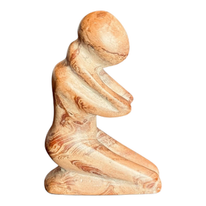 Vintage African Jasper Stone Sculpture-Kneeling Figure-Carved-Abstract-Modern