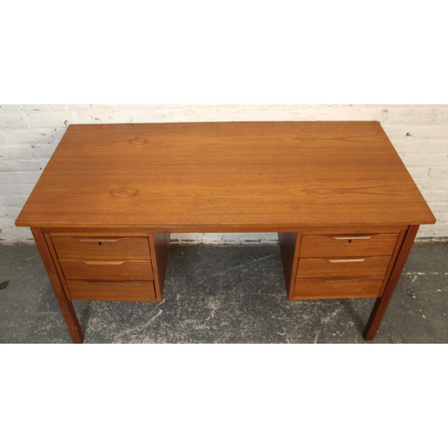 Vintage Mid-Century Modern Six Drawer Teak Writers Desk For Sale In New York - Image 6 of 18