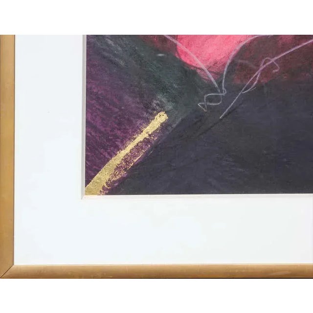 Colorful mixed media piece by Christine Alfery (from Flambeau, Wisconsin) that incorporates hues of purple, red, black,...