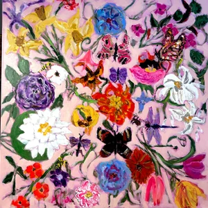 "Natures Beauty (And Guccis)" Original Abstract Floral Still Life Painting by Sandy Welch