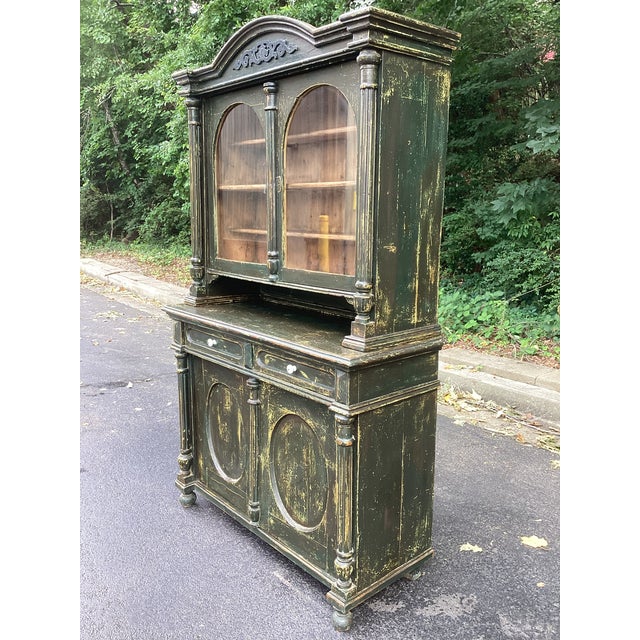 Antique Swedish Gustavian Style Painted Pine Two-Piece Hutch Cabinet For Sale In Atlanta - Image 6 of 10