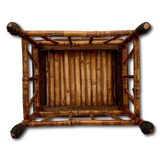 Wood Excellent Hand Made Antique Oriental Revival Aesthetic Victorian Genuine Bamboo Footstool - Ottoman Circa 1880s For Sale - Image 7 of 18