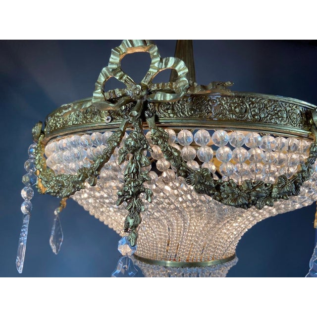 1970s French Louis XVI Gold Bronze Chandelier 4Lt For Sale - Image 12 of 14