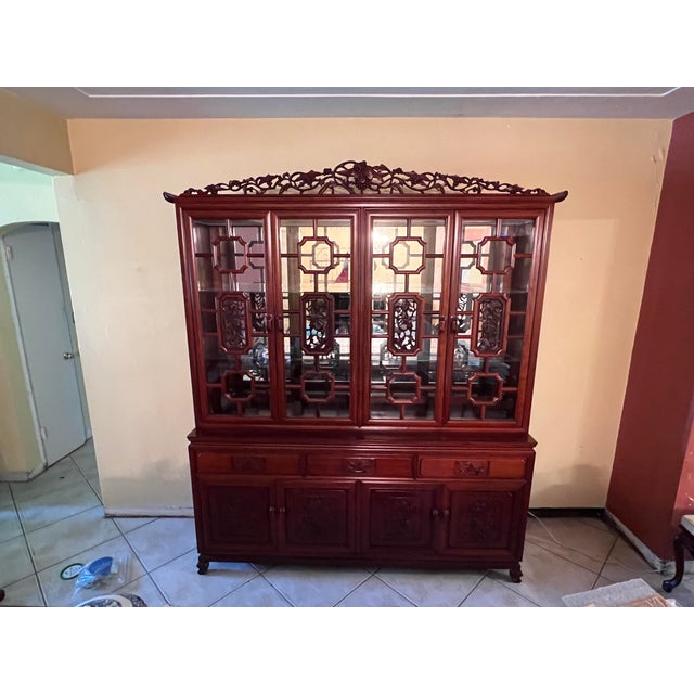 Mid 20th Century Rosewood China With Chinese Ming Carvings