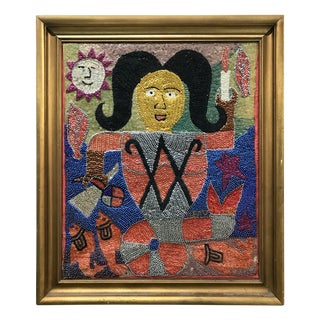 Vintage Framed Voodoo / Tarot Sequined Portrait Artwork on Silk For Sale