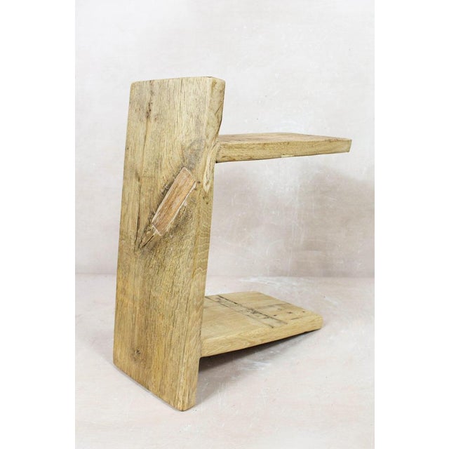 Vintage Rustic Square Stool in Elm Wood For Sale - Image 4 of 5