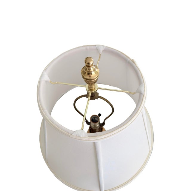 Vintage Brass & Black Column Table Lamp With Square Base & New Ivory Shade For Sale - Image 4 of 7