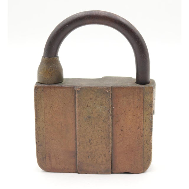 Antique Brass Bavarian Lever Padlock Lock With Key For Sale - Image 6 of 6