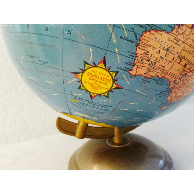 Metal 1950s Scholastic 10.5" Turquoise World Globe For Sale - Image 7 of 7