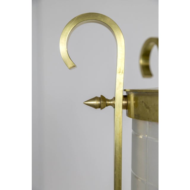 Brass Scroll & Spike Cylindrical Beveled Glass Lantern For Sale - Image 8 of 13